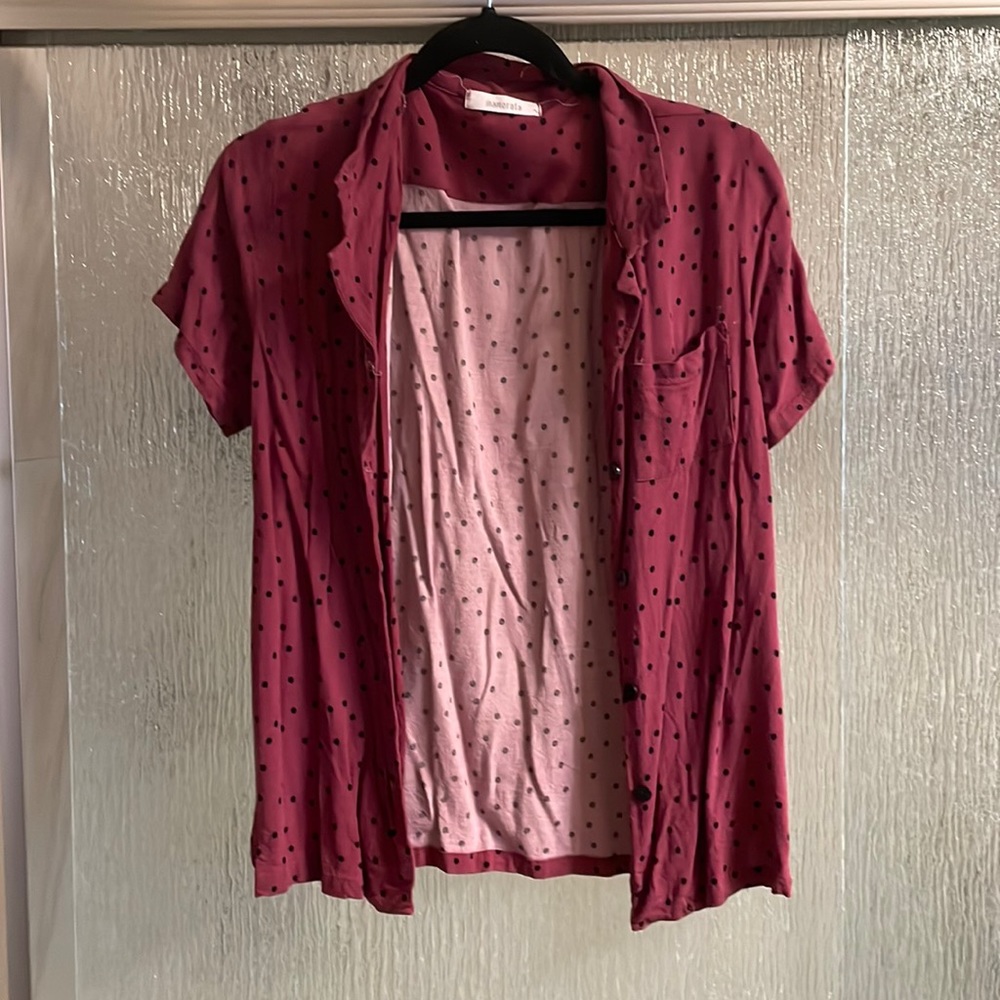 Maroon polka dot button up